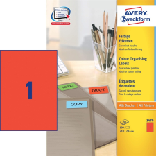 Avery Etikett AVERY 3470 210x297 mm piros univerzális 100 címke/doboz 100 ív/doboz etikett