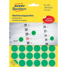 Avery Etikett címke, jelölésre o18 mm, 24 címke/ív, 4 ív/doboz, Avery zöld etikett