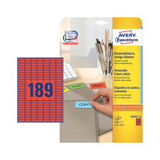 Avery zweckform 25,4*10 mm-es Avery Zweckform A4 íves etikett címke, piros színű (20 ív/doboz) etikett
