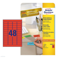 Avery zweckform Etikett címke speciális L6038-20 visszaszedhető piros 45,7 x 21,2 mm 20 ív Avery etikett
