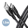 AXAGON BUCM-AM15AB 1,5m Type C - USB fekete adat- és töltőkábel