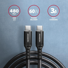 AXAGON BUCM-CM30AB HQ (USB C - USB A, 3m, fekete) kábel és adapter
