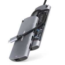 AXAGON HMC-6M2 SUPERSPEED USB-C COMBO ezüstfekete 6IN1 HUB hub és switch