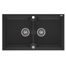 Axis HONEST 160 kétmedencés gránit mosogató automata dugóemelő, szifonnal, fekete, beépíthető mosogatótálca