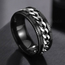 AZIZ Fekete láncos nemesacél karikagyűrű, 7 gyűrű