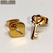 AZIZ Kulcs és lakat nemesacél fülbevaló, arany színű fülbevaló