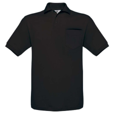 B&amp;C BCPU415 mellzsebes rövid ujjú galléros piké férfi póló, Black-M férfi póló