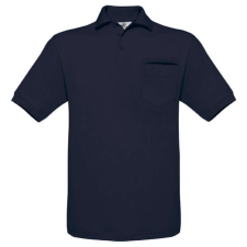 B&amp;C BCPU415 mellzsebes rövid ujjú galléros piké férfi póló, Navy-XL férfi póló