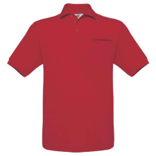 B&amp;C BCPU415 mellzsebes rövid ujjú galléros piké férfi póló, Red-M férfi póló