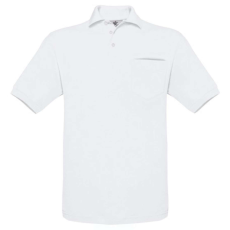 B&C BCPU415 mellzsebes rövid ujjú galléros piké férfi póló, White-L