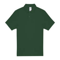 B&C rövid ujjú kétgombos unisex pamut galléros póló O06, Bottle Green-3XL