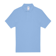 B&C rövid ujjú kétgombos unisex pamut galléros póló O06, Light Blue-XS