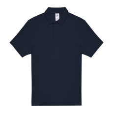 B&C rövid ujjú kétgombos unisex pamut galléros póló O06, Navy-S