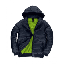 B and C Férfi kapucnis hosszú ujjú kabát B and C Superhood/men Jacket 3XL, Sötétkék/Neon Zöld férfi kabát, dzseki
