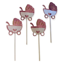  Babakocsi-rózsaszín beszúró 4db/ csomag party kellék