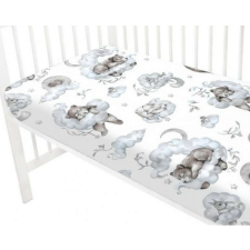 Babastar BS Pamutvászon gumis lepedő 70x140 cm -Felhőn alvó állatok kék babaágynemű, babapléd