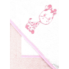 Babastar hímzett fürdőlepedő, fürdetőkesztyűvel 80*80 cm - zsiráf rózsaszín/fehér babatörülköző, kifogó