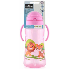 Baby Care Szafari szívószálas sportitató 330 ml - pink babaétkészlet