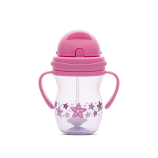 Baby Care szívószálas itató fogantyúval 275ml - Pink/Purple babaétkészlet