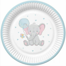 Baby elefántos papírtányér - 8 darabos 22,7 cm - kék party kellék