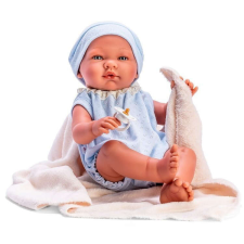  Baby Pablo kék öltönyben és bézs takaróval 43cm baba