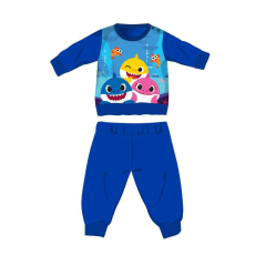  Baby Shark téli pamut baba pizsama - interlock pizsama - középkék - 92