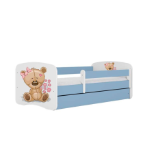 Babydreams ágy, kék maci, virágok, fiók nélkül, matrac nélkül, 140/70 gyermekágy