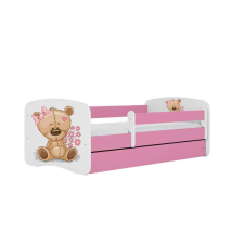 Babydreams ágy, rózsaszín, mackó, virágok, fiók nélkül, kókusz matrac, 140/70 gyermekágy
