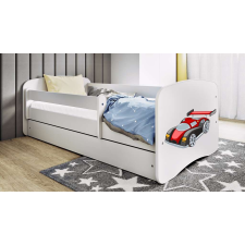 Babydreams fehér versenyautó ágy fiókkal, latex matrac 160/80 gyermekágy