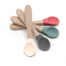 BabyJem Kanál fa fogantyúval és lekerekített szilikon heggyel BabyJem (Szín: Ecru) babaétkészlet