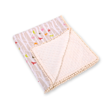 BabyLion Prémium pom-pom takaró Minky - Bézs - Madarak babaágynemű, babapléd