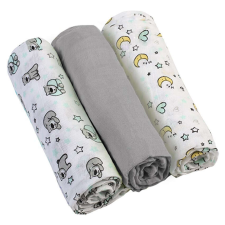 Babyono 3 db-os színes,mintás textil pelenka - szürke holdas maci mosható pelenka