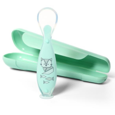 Babyono Szilikon gyerek kanál tokban, menta (5901435409848) tányér és evőeszköz