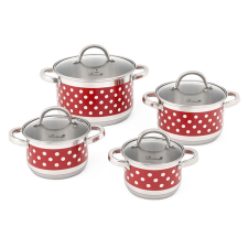  Bachmayer 8 részes rozsdamentes acél edénykészlet, piros-fehér pöttyös BM-4003 edény