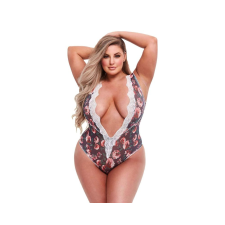 Baci Plus Size - virágos, csipkés body body
