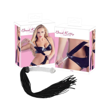Bad Kitty - bőr korbács üveg dildóval (áttetsző-fekete) műpénisz, dildó