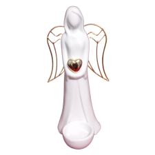 BALA - HOLDING Bt. Kerámia angyal arany szívvel karácsonyi dekoráció