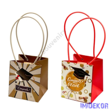 Ballagó mintás nagy kocka virágtáska 13x12x15cm - Piros dekorációs kellék
