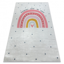 BAMBINO 47810 mosható szőnyeg Szivárvány, pöttyök gyerekeknek csúszásgátló - fehér / rózsaszín 140x200 cm lakástextília