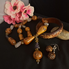  Bambusz és Ametiszt törzsi jellegű szett nyaklánc