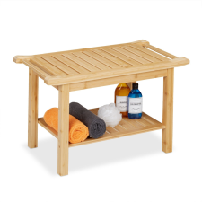 Bambusz fürdőszobai ülőke fogantyúval és polccal 45x75x40,5 cm fürdőszoba bútor
