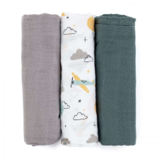Bambusz muszlin 3db-os pelenka 68 x 68 cm - Moussy Grey Planes mosható pelenka