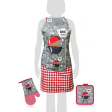  Banquet Kötény, kesztyû és edényalátét szett pamut BBQ piros-szürke 10000531 konyhai eszköz