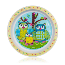 BANQUET Műanyag, lapos tányér, BAGYLY minta, 21 cm 12KMK1002OWL-A tányér és evőeszköz