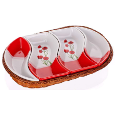 Banquet Red Poppy Ovális kínáló tál kosárban, 4 részes konyhai eszköz