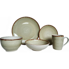 Banquet Spiral Ivory étkészlet, 30 db, olivazöld tányér és evőeszköz