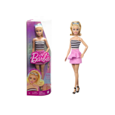 Barbie 65. Évfordulós baba fekete-fehér csíkos ruhában baba