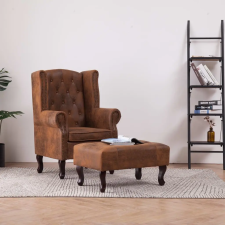  barna művelúr "Chesterfield" karosszék és lábtartó bútor