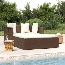  Barna polyrattan napozóágy párnával 182 x 118 x 63 cm kerti bútor