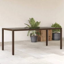  barna polyrattan üveglapos kerti asztal 190 x 90 x 75 cm kerti bútor